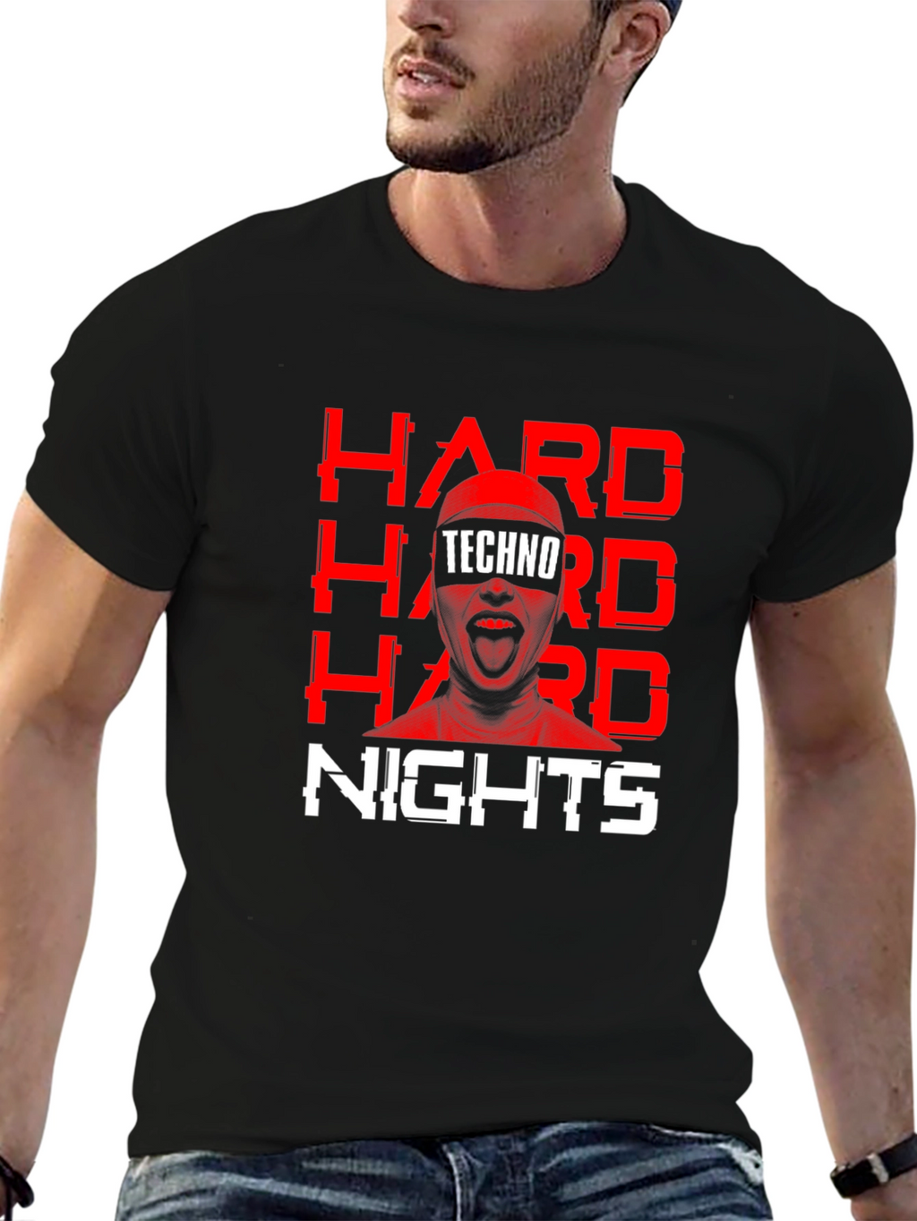 Hard Nights Techno Graphic Tee - Black Cotton T-Shirt