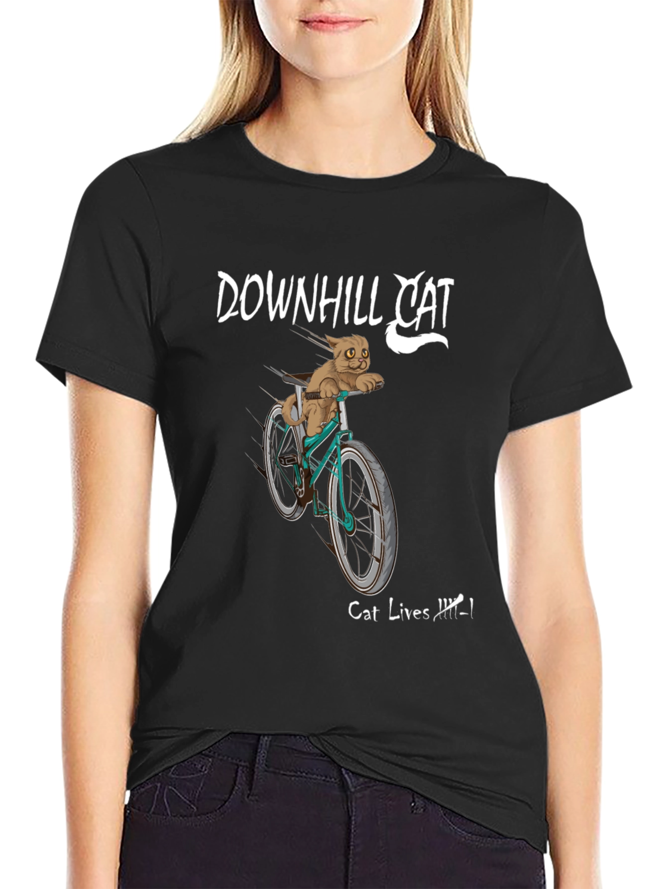 Downhill Cat Graphic T-Shirt