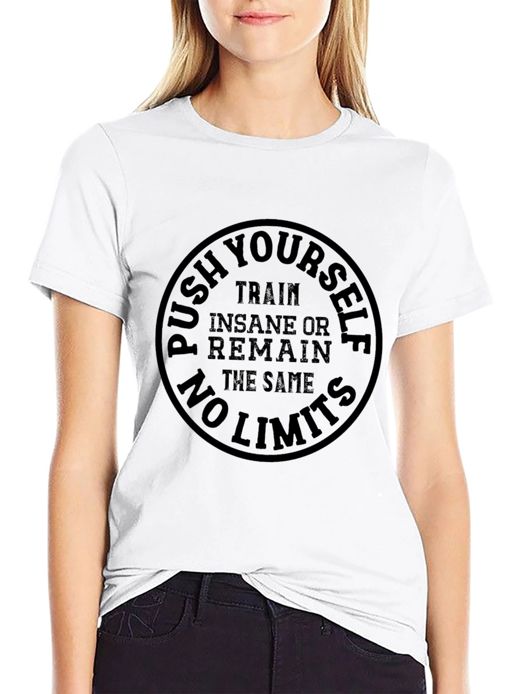 Push Yourself Black Graphic T-Shirt - No Limits Design