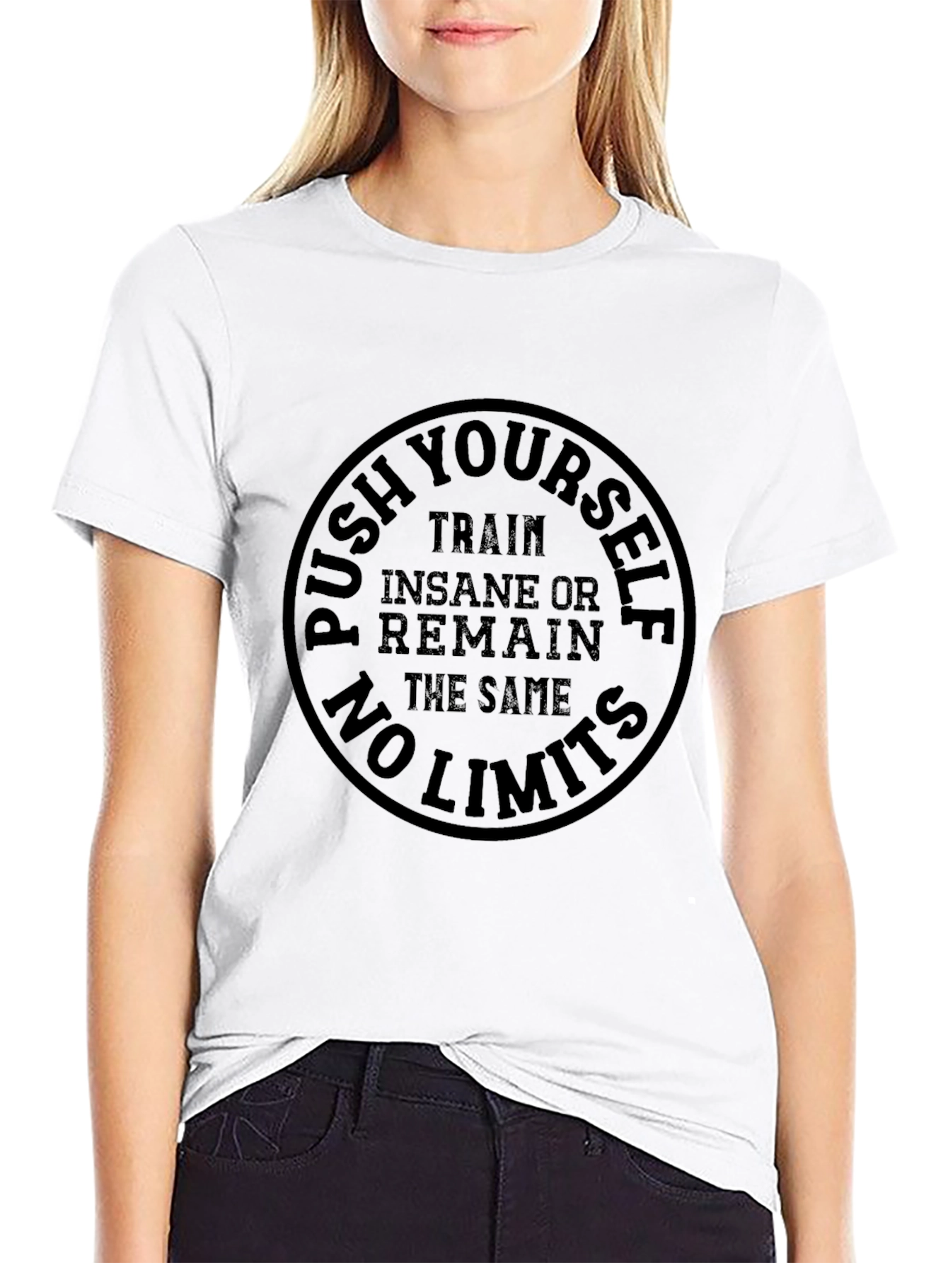 Push Yourself Black Graphic T-Shirt - No Limits Design