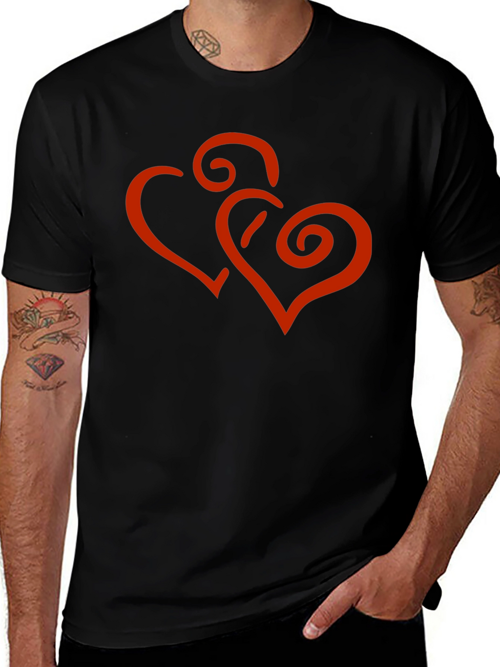 Stylish Black Tee with Red Heart Design