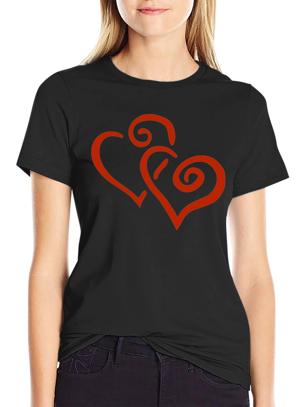 Stylish Black Tee with Red Heart Design