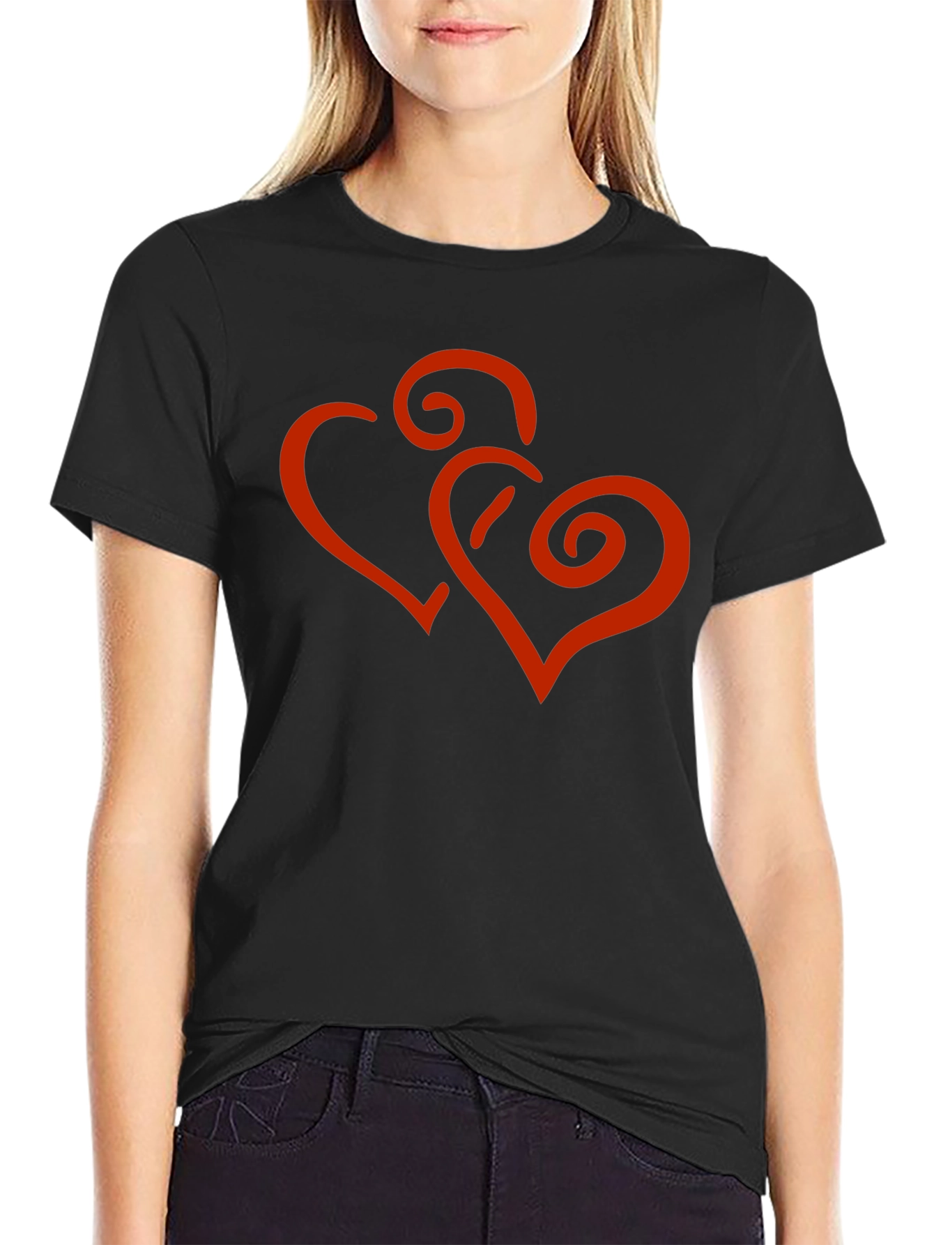 Stylish Black Tee with Red Heart Design
