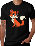 Cartoon Fox Graphic Tee - Casual Comfort