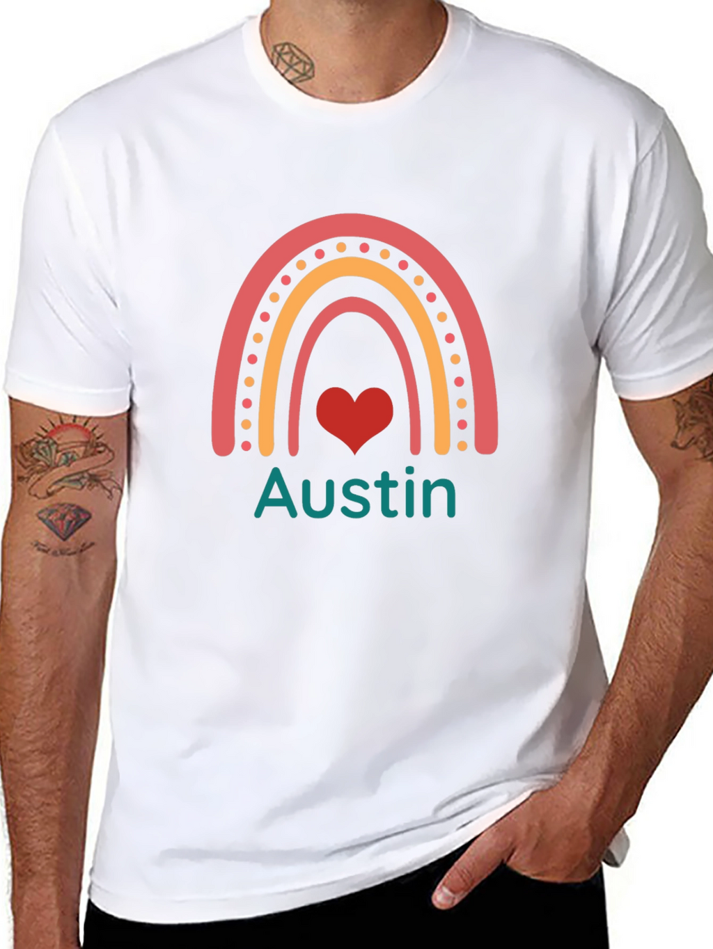 Austin Rainbow Heart Personalized T-Shirt