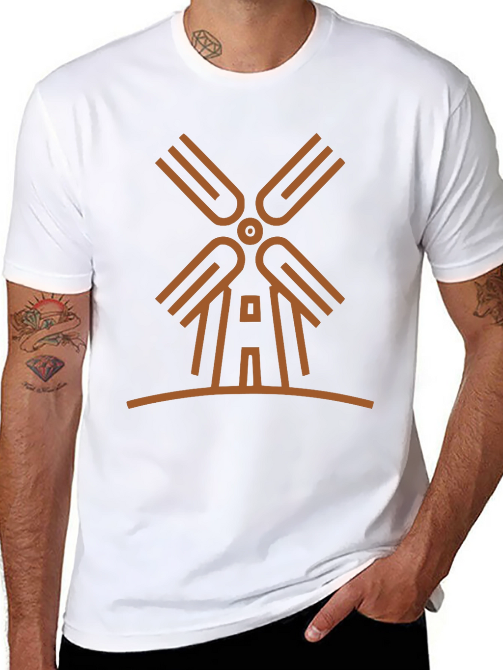 Modern Windmill Graphic Tee - Black Cotton Blend