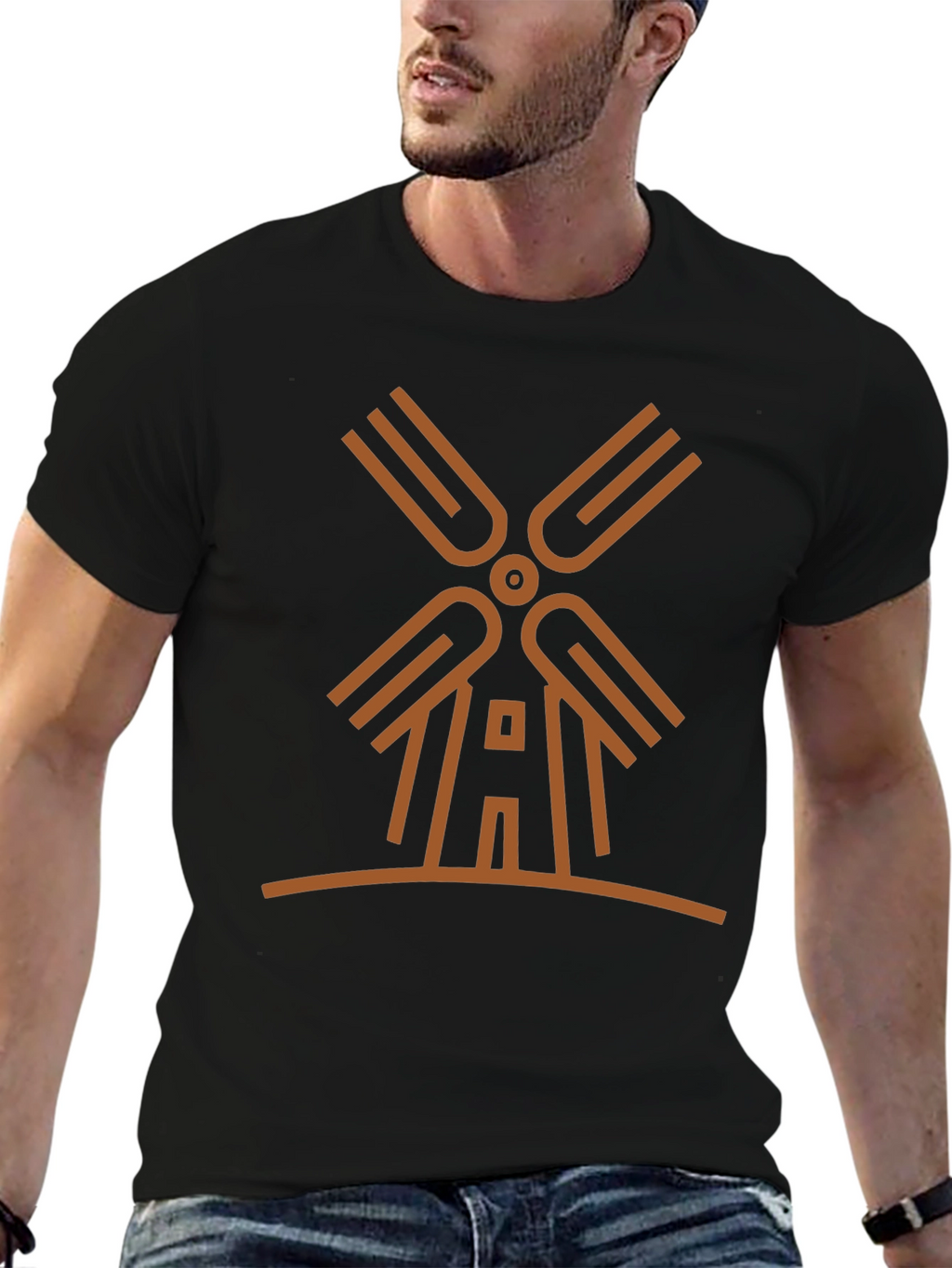 Modern Windmill Graphic Tee - Black Cotton Blend