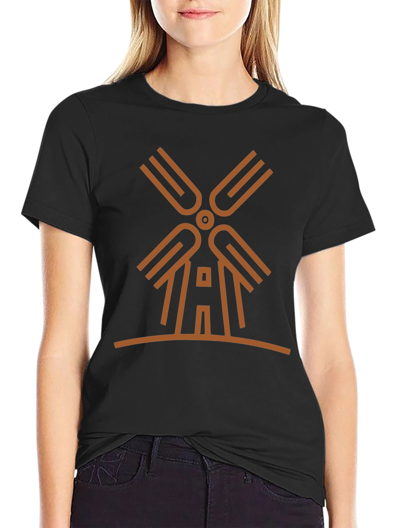 Modern Windmill Graphic Tee - Black Cotton Blend