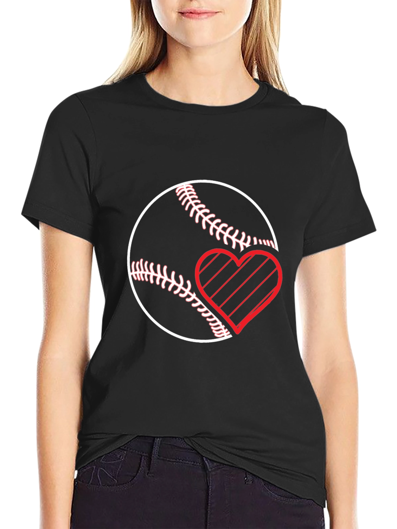 Baseball Heart T-Shirt - Black