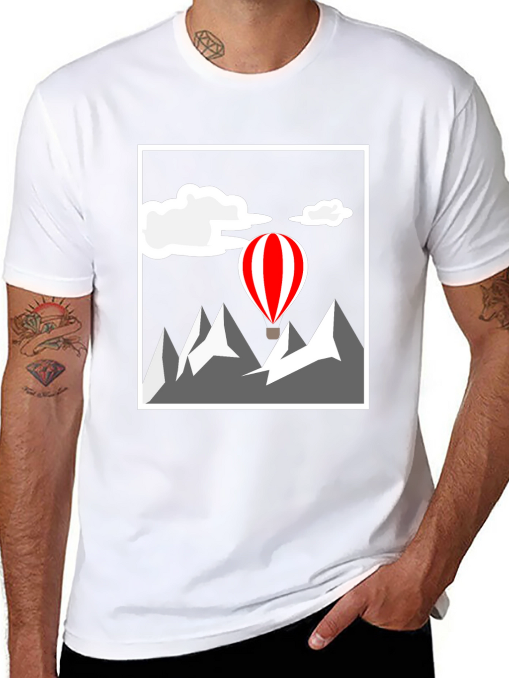 Mountain Adventure Graphic Tee - Hot Air Balloon Design
