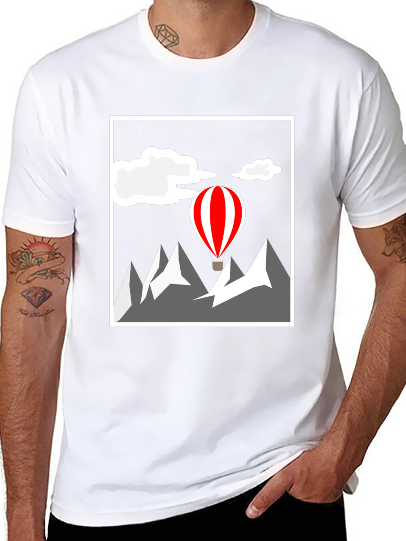 Mountain Adventure Graphic Tee - Hot Air Balloon Design