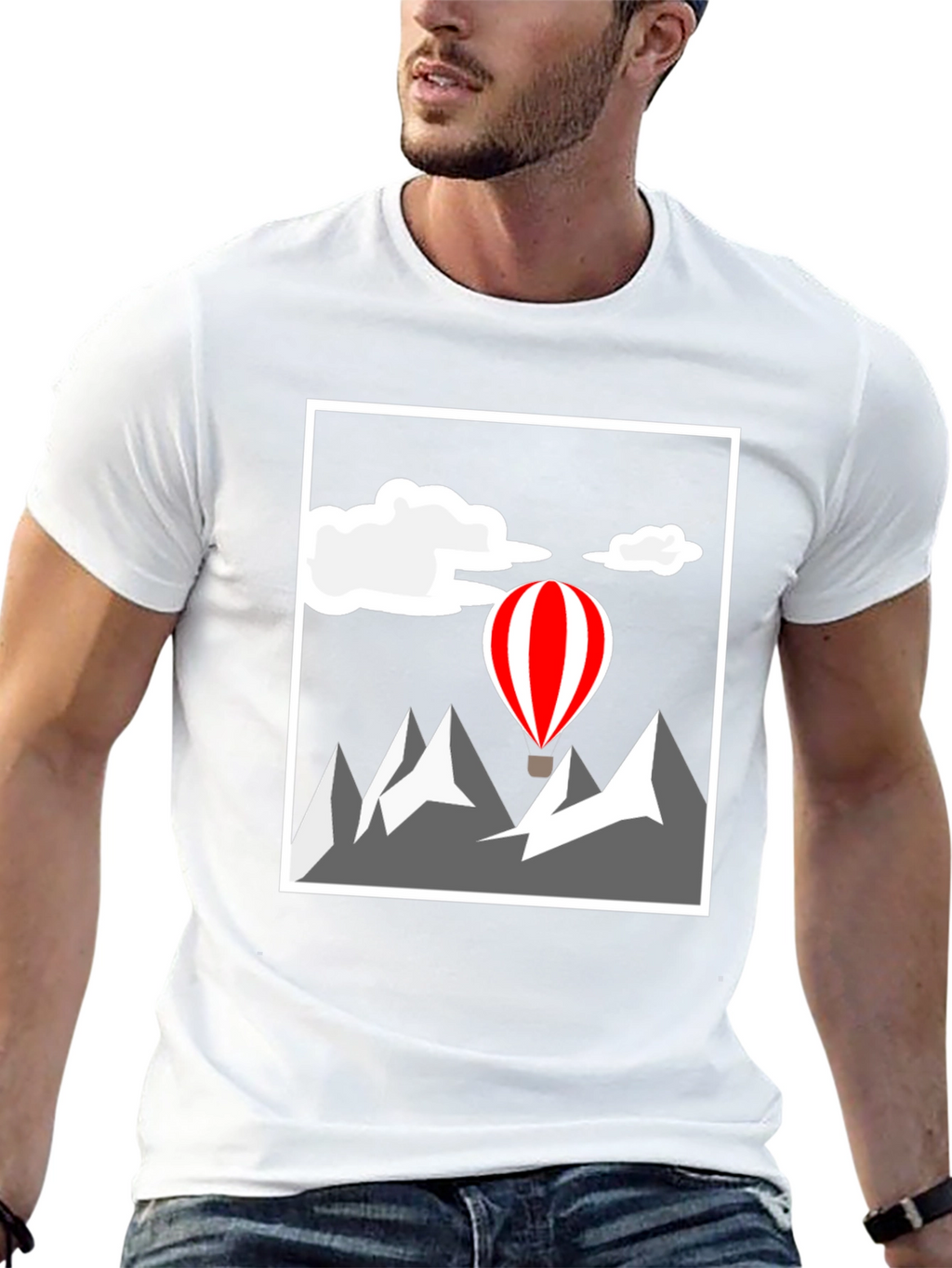 Mountain Adventure Graphic Tee - Hot Air Balloon Design