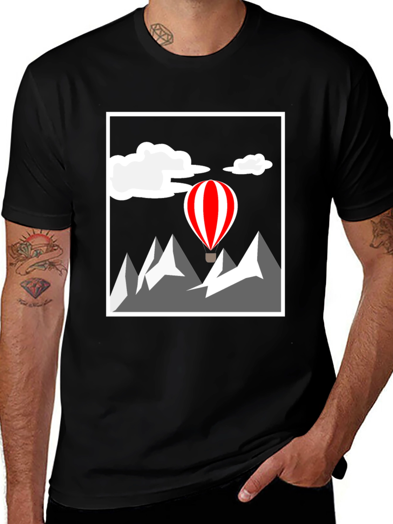 Mountain Adventure Graphic Tee - Hot Air Balloon Design