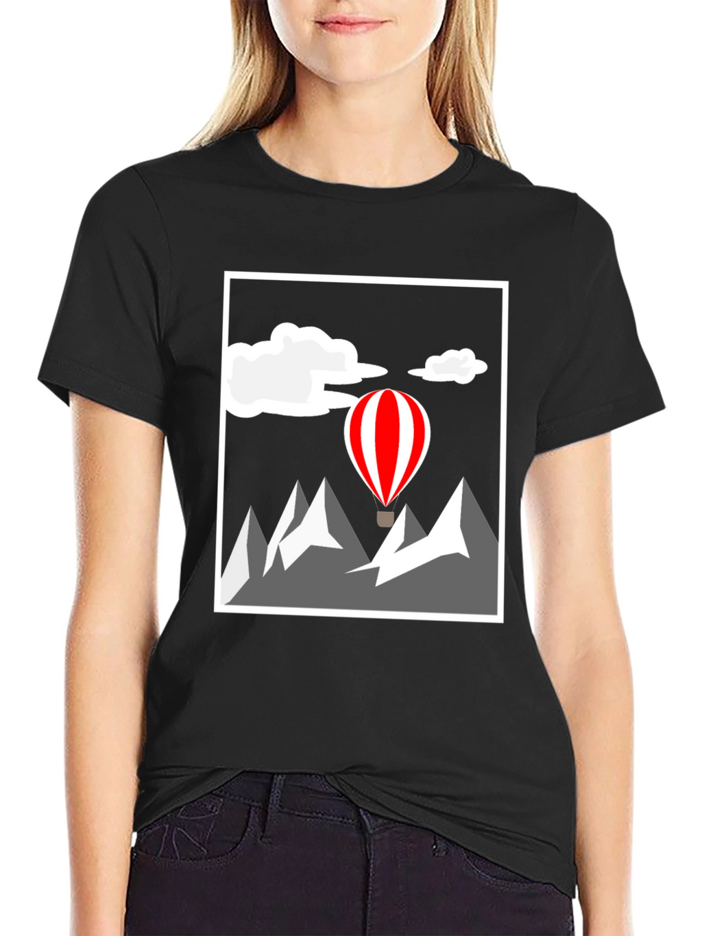 Mountain Adventure Graphic Tee - Hot Air Balloon Design