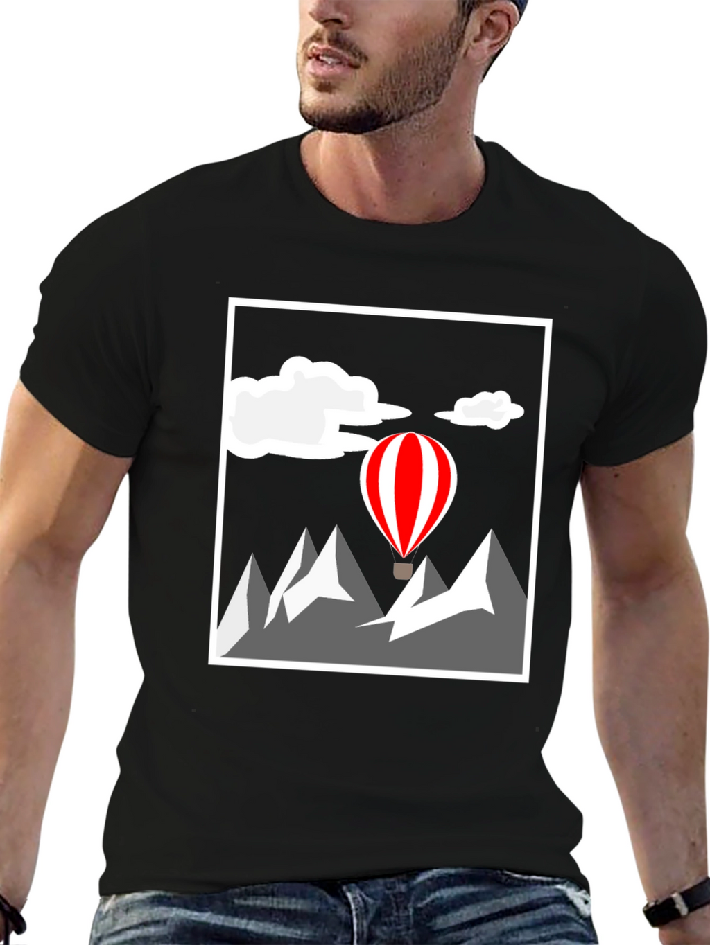 Mountain Adventure Graphic Tee - Hot Air Balloon Design