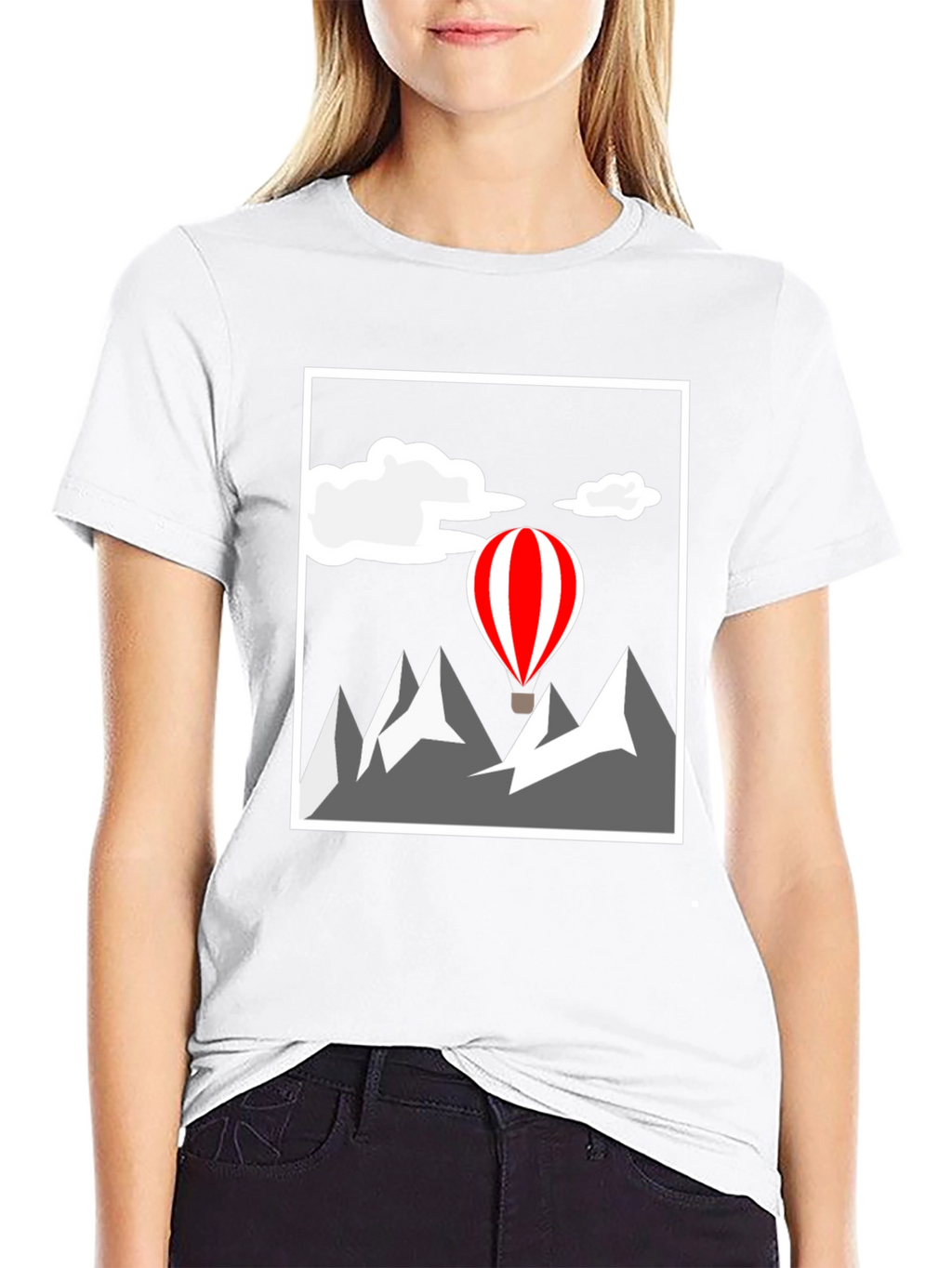 Mountain Adventure Graphic Tee - Hot Air Balloon Design