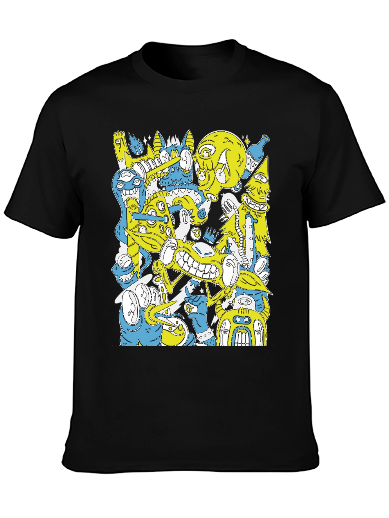 Abstract Cartoon Graphic Print Black T-Shirt