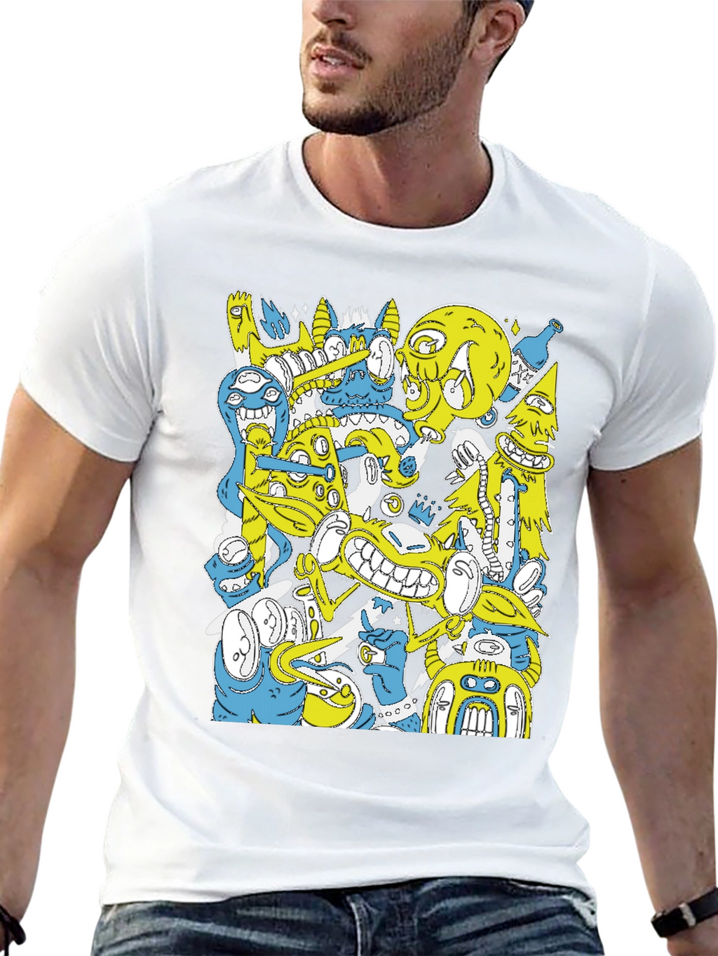 Abstract Cartoon Graphic Print Black T-Shirt