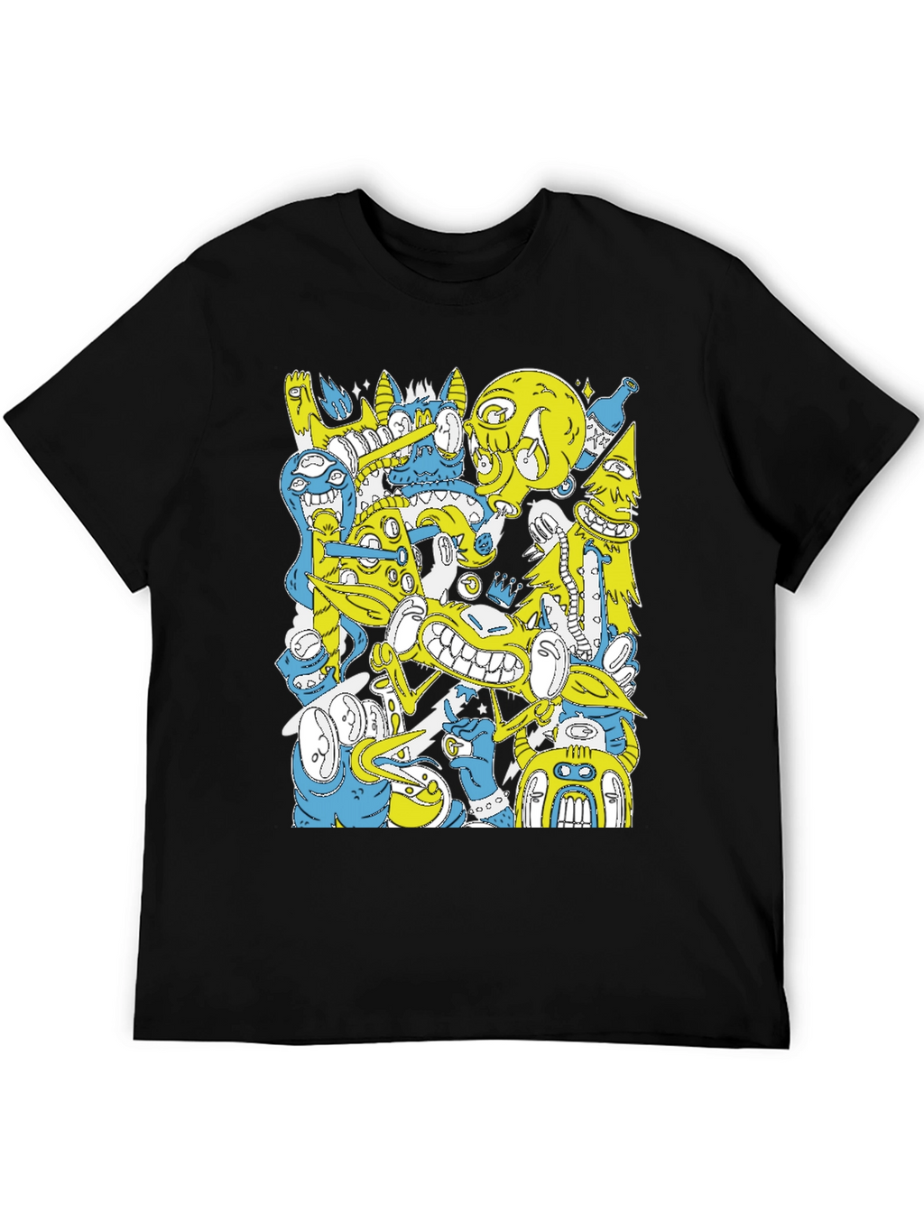 Abstract Cartoon Graphic Print Black T-Shirt
