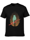 Mens Black T-Shirt with Bird Silhouette Design