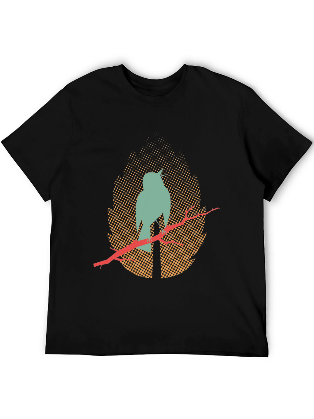Mens Black T-Shirt with Bird Silhouette Design