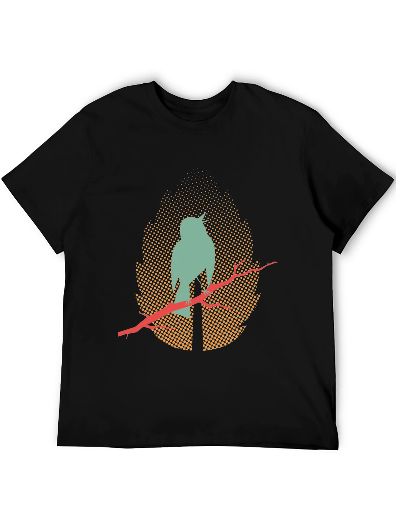 Mens Black T-Shirt with Bird Silhouette Design