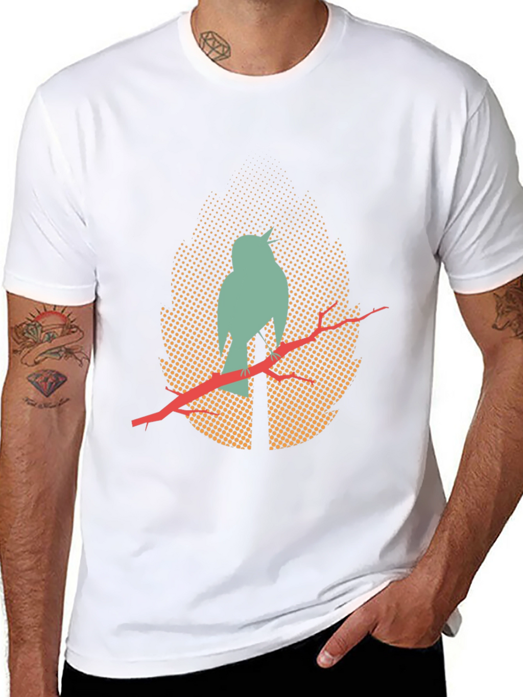 Mens Black T-Shirt with Bird Silhouette Design