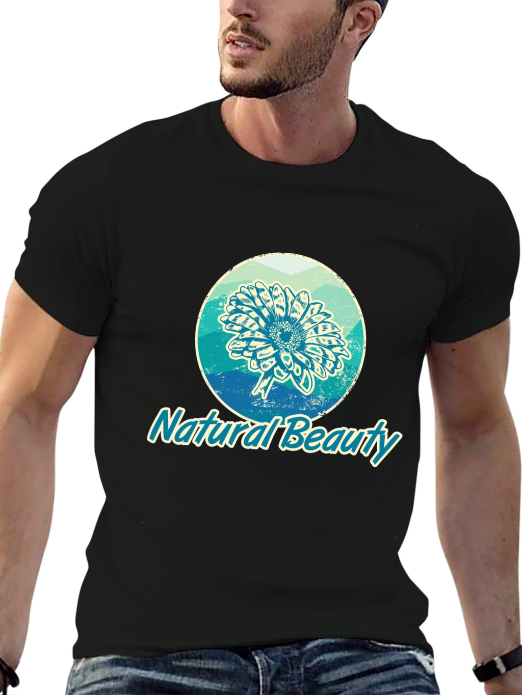 Natural Beauty Graphic Print Black T-Shirt