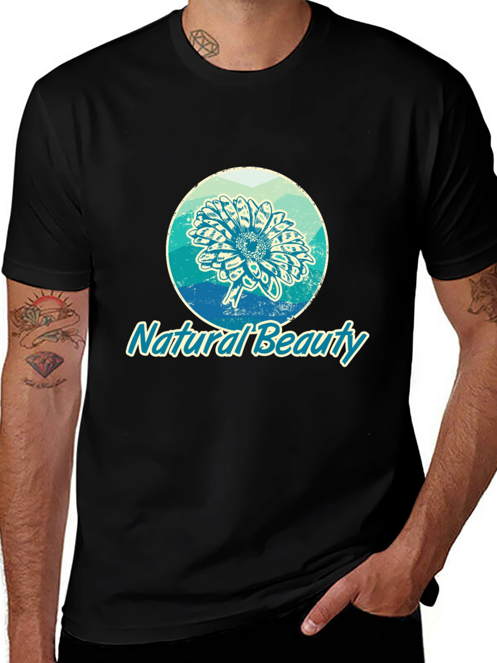 Natural Beauty Graphic Print Black T-Shirt