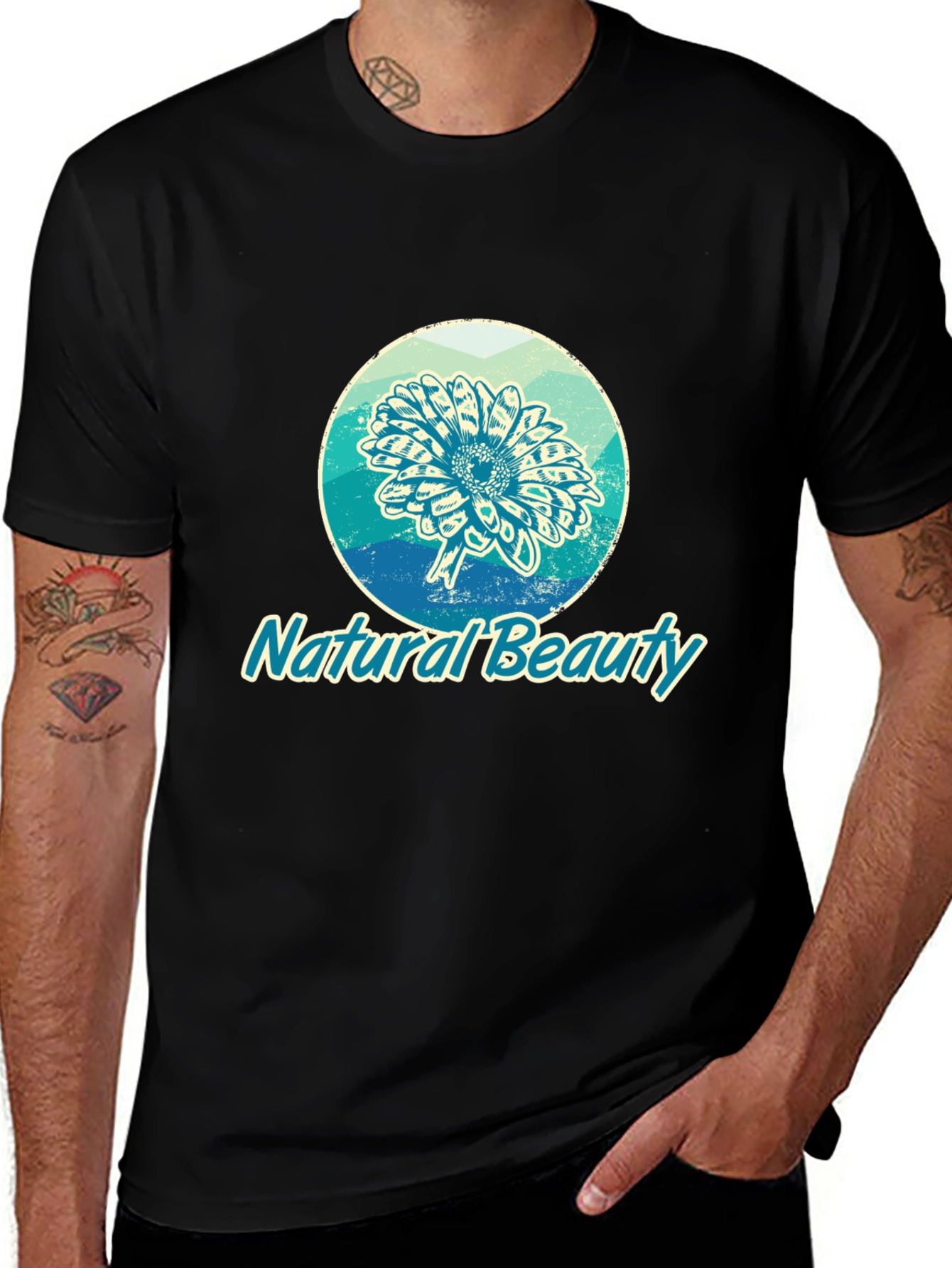 Natural Beauty Graphic Print Black T-Shirt