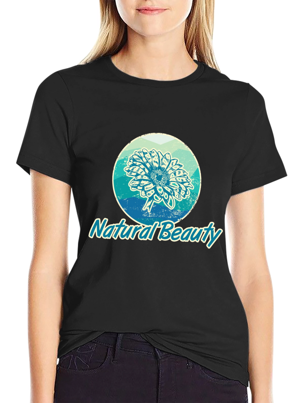 Natural Beauty Graphic Print Black T-Shirt