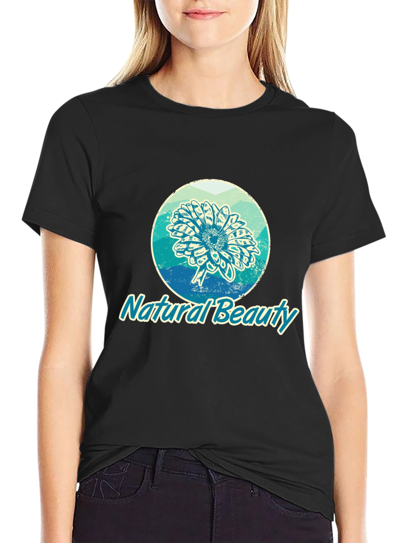 Natural Beauty Graphic Print Black T-Shirt