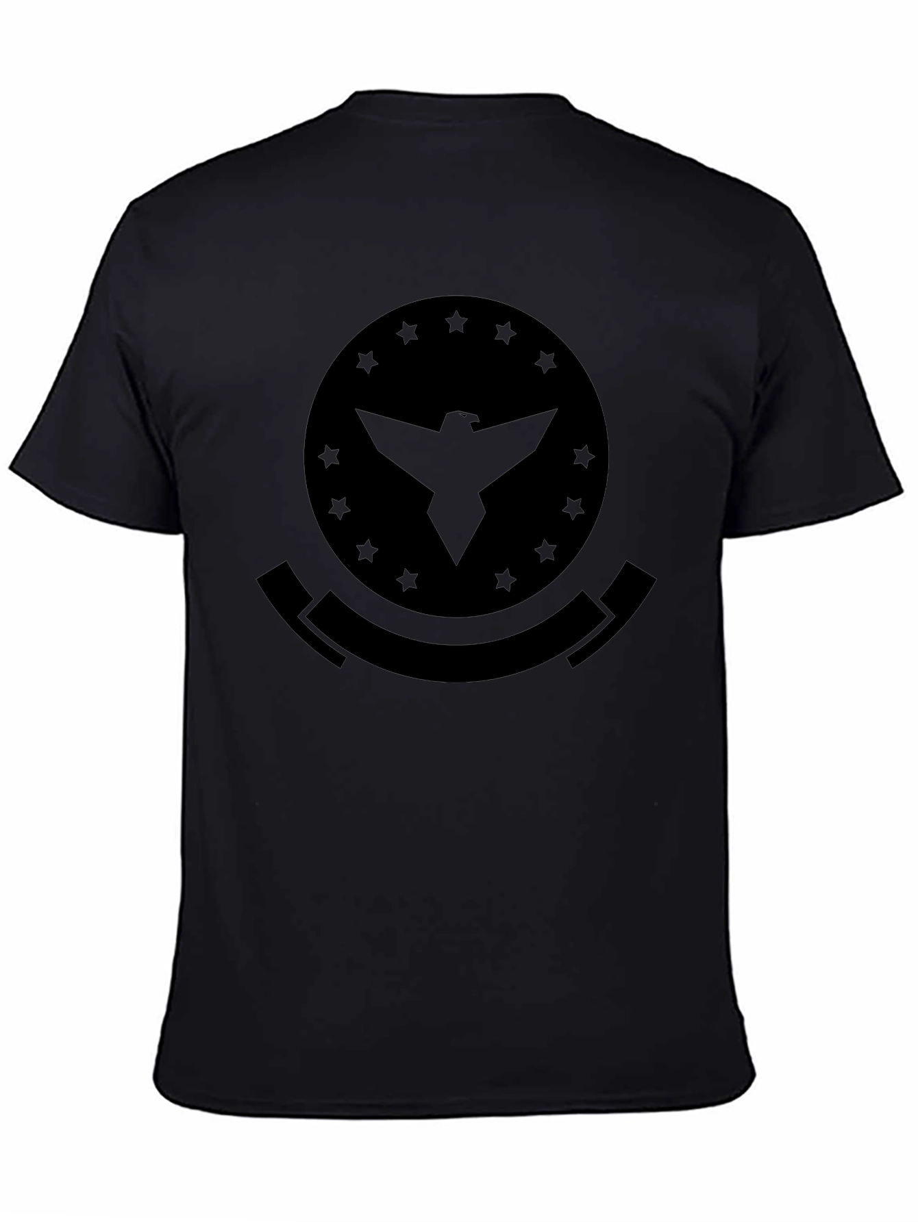 Mens Black T-Shirt with Eagle Emblem Graphic Print