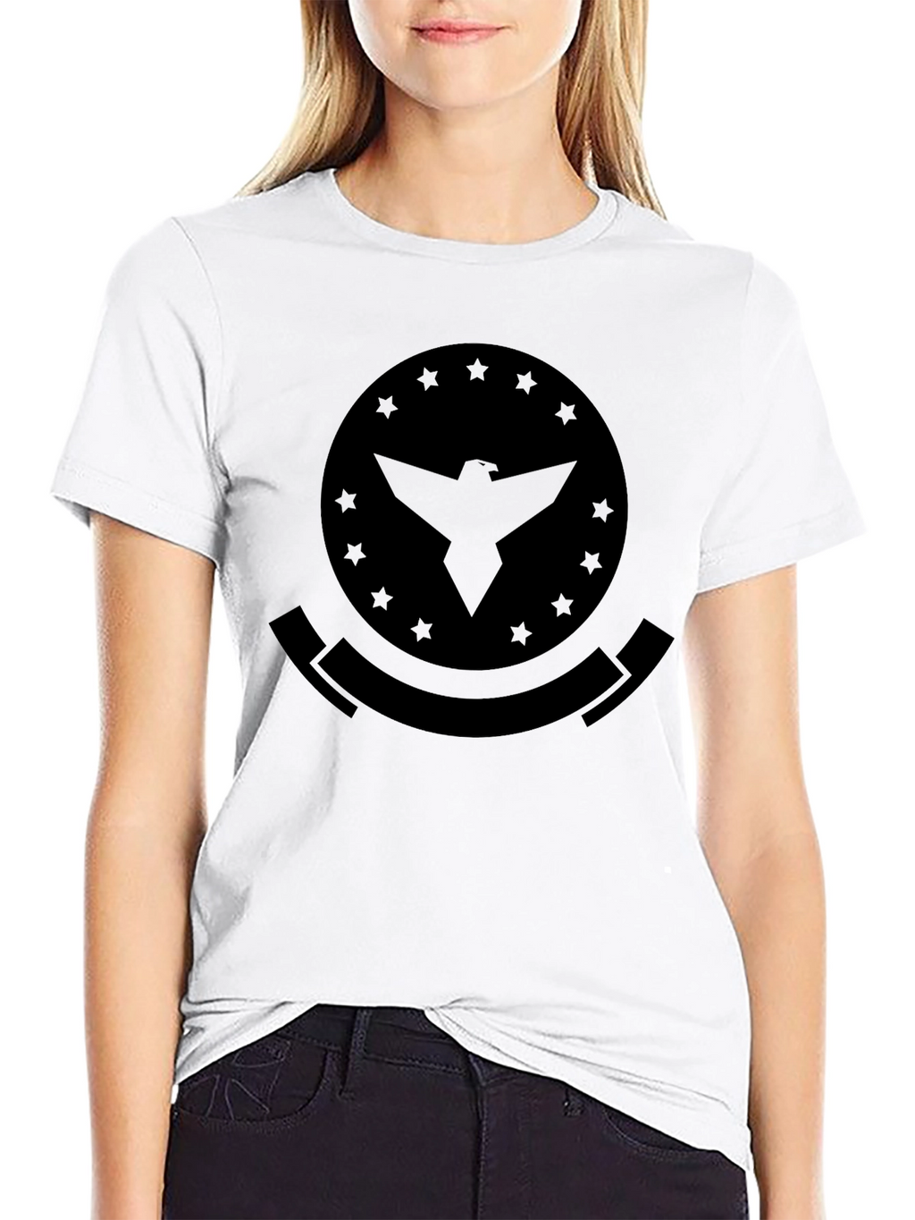 Mens Black T-Shirt with Eagle Emblem Graphic Print