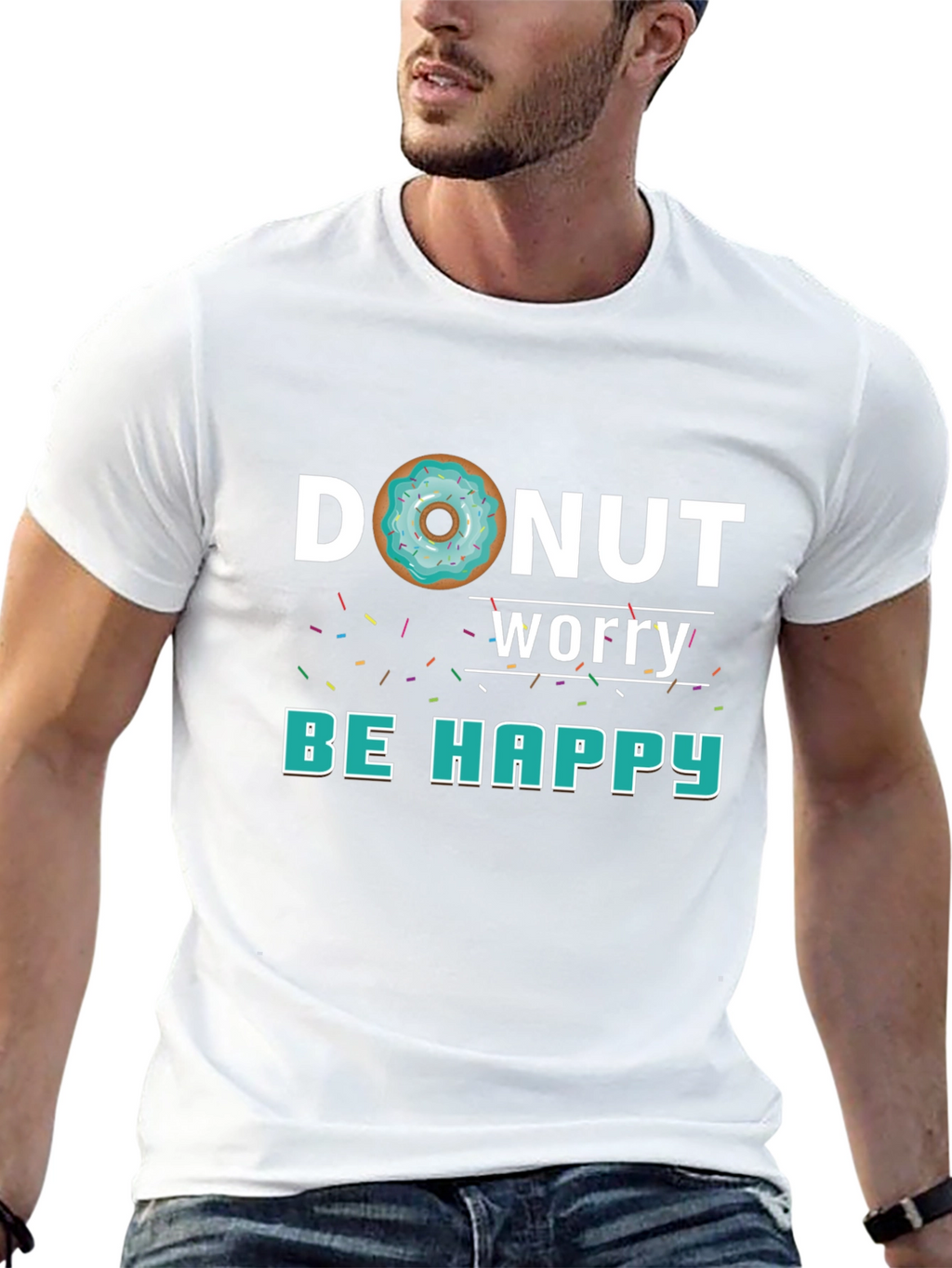 Donut Worry Be Happy Black Graphic Tee