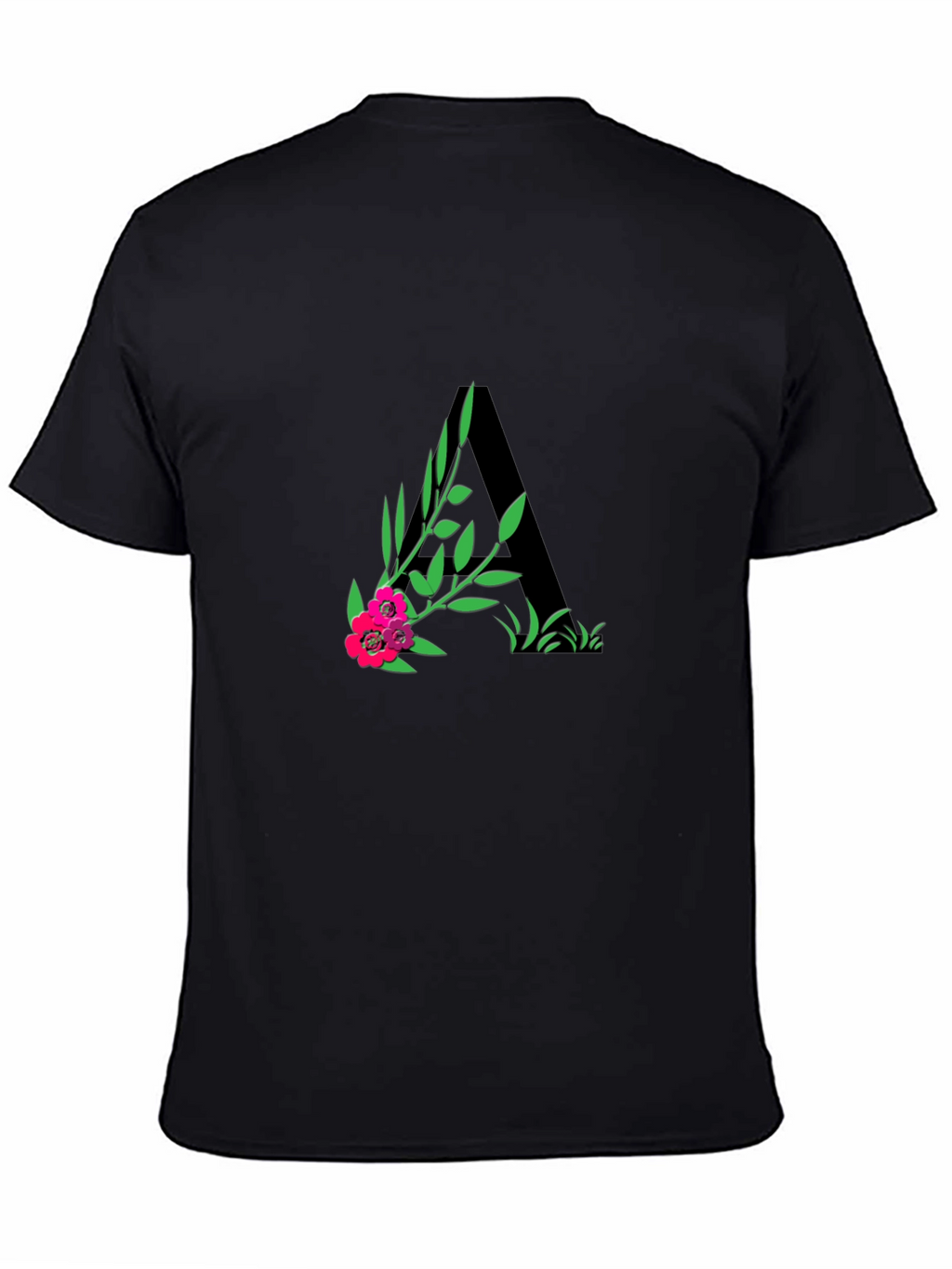 Floral Initial A Black T-Shirt