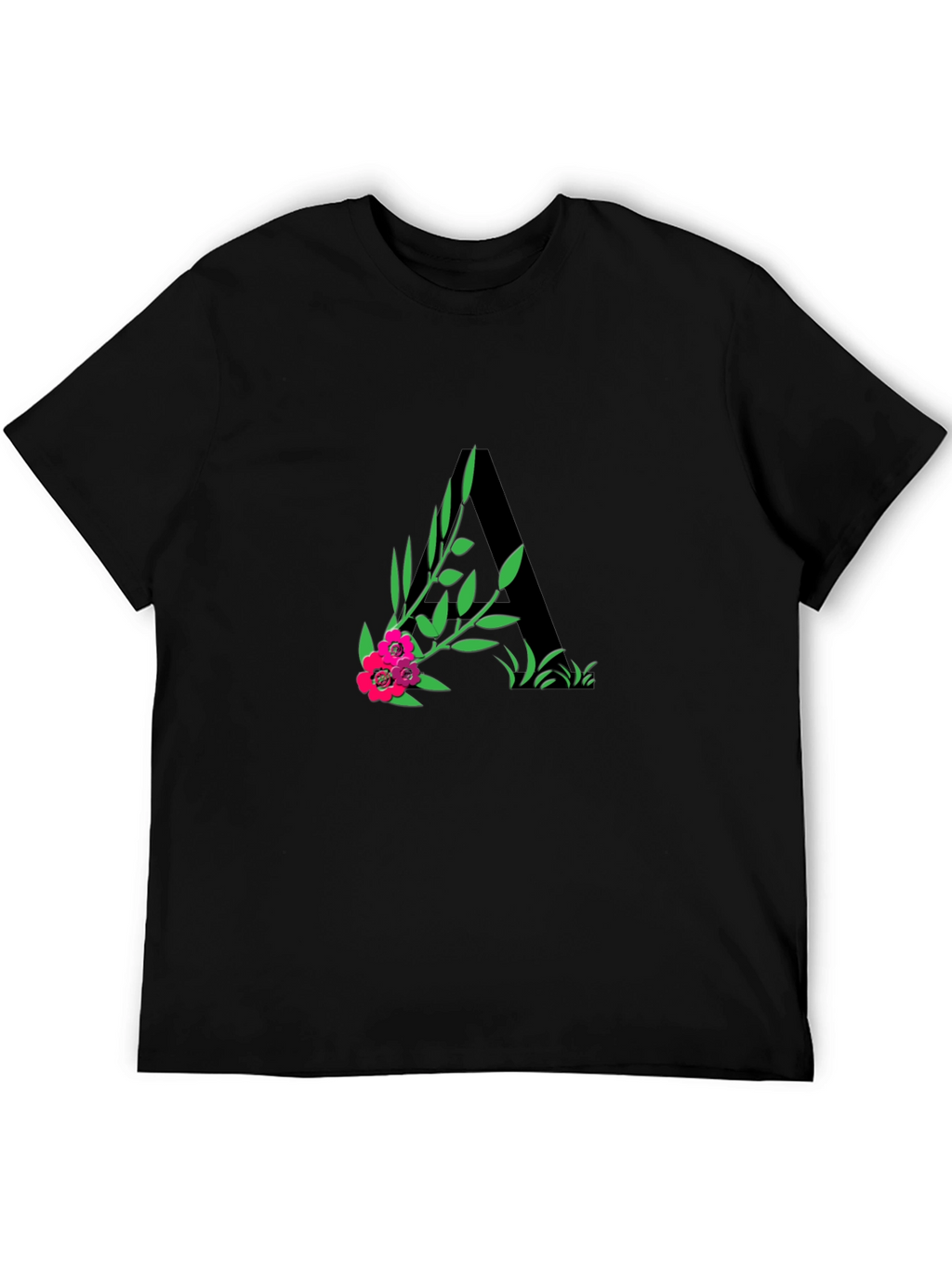 Floral Initial A Black T-Shirt