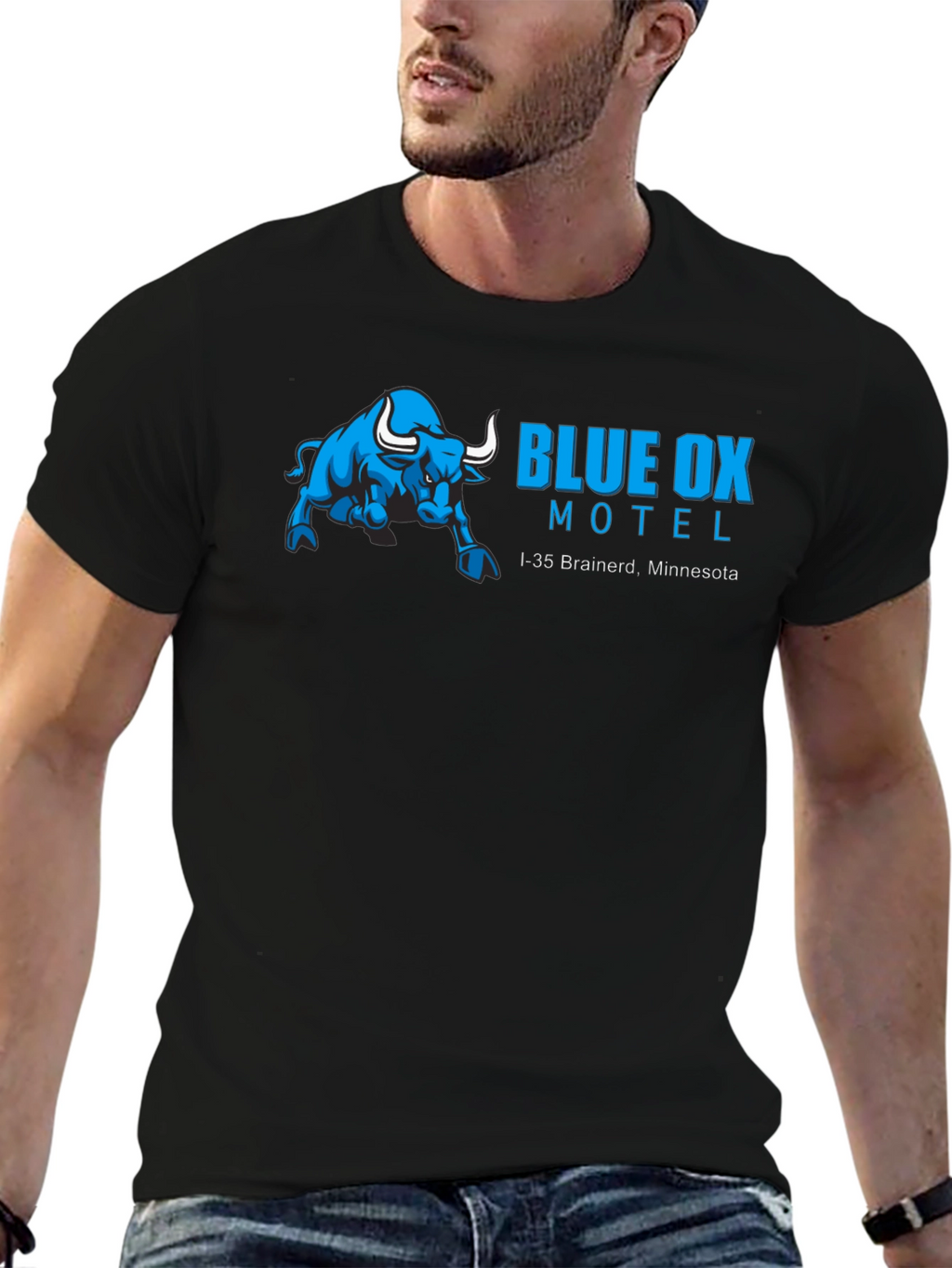 Blue Ox Motel Black T-Shirt - Brainerd Minnesota Souvenir