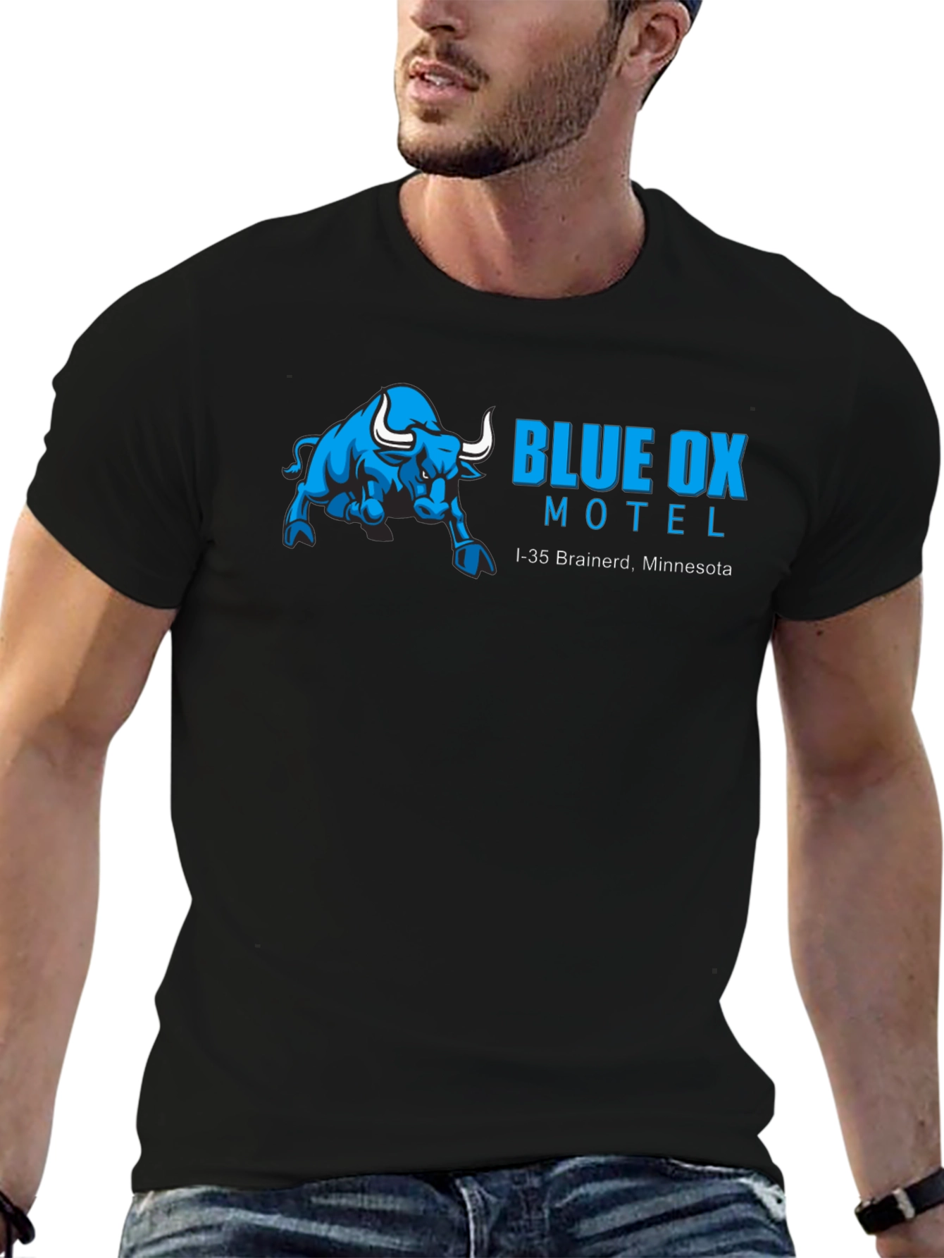 Blue Ox Motel Black T-Shirt - Brainerd Minnesota Souvenir