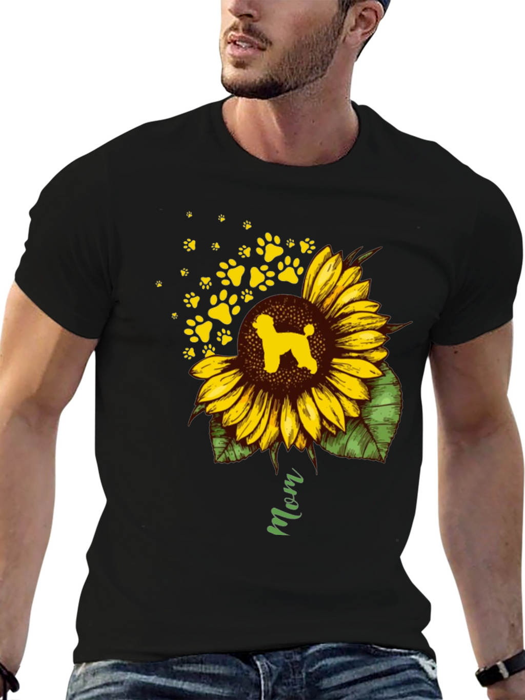 Sunflower Dog Mom T-Shirt - Black