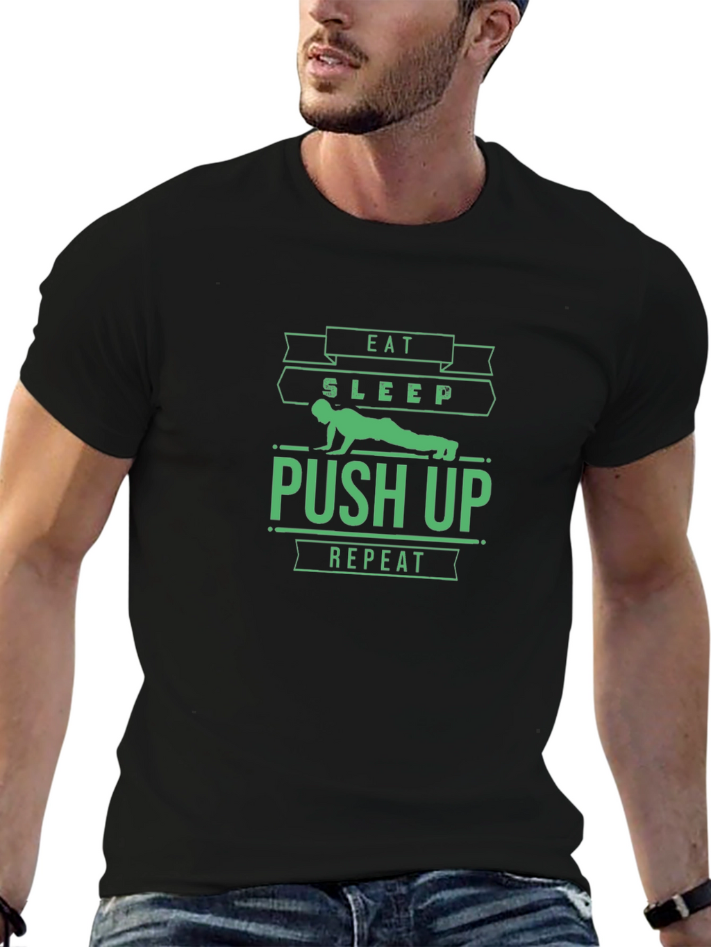 Eat Sleep Push Up Repeat Black T-Shirt
