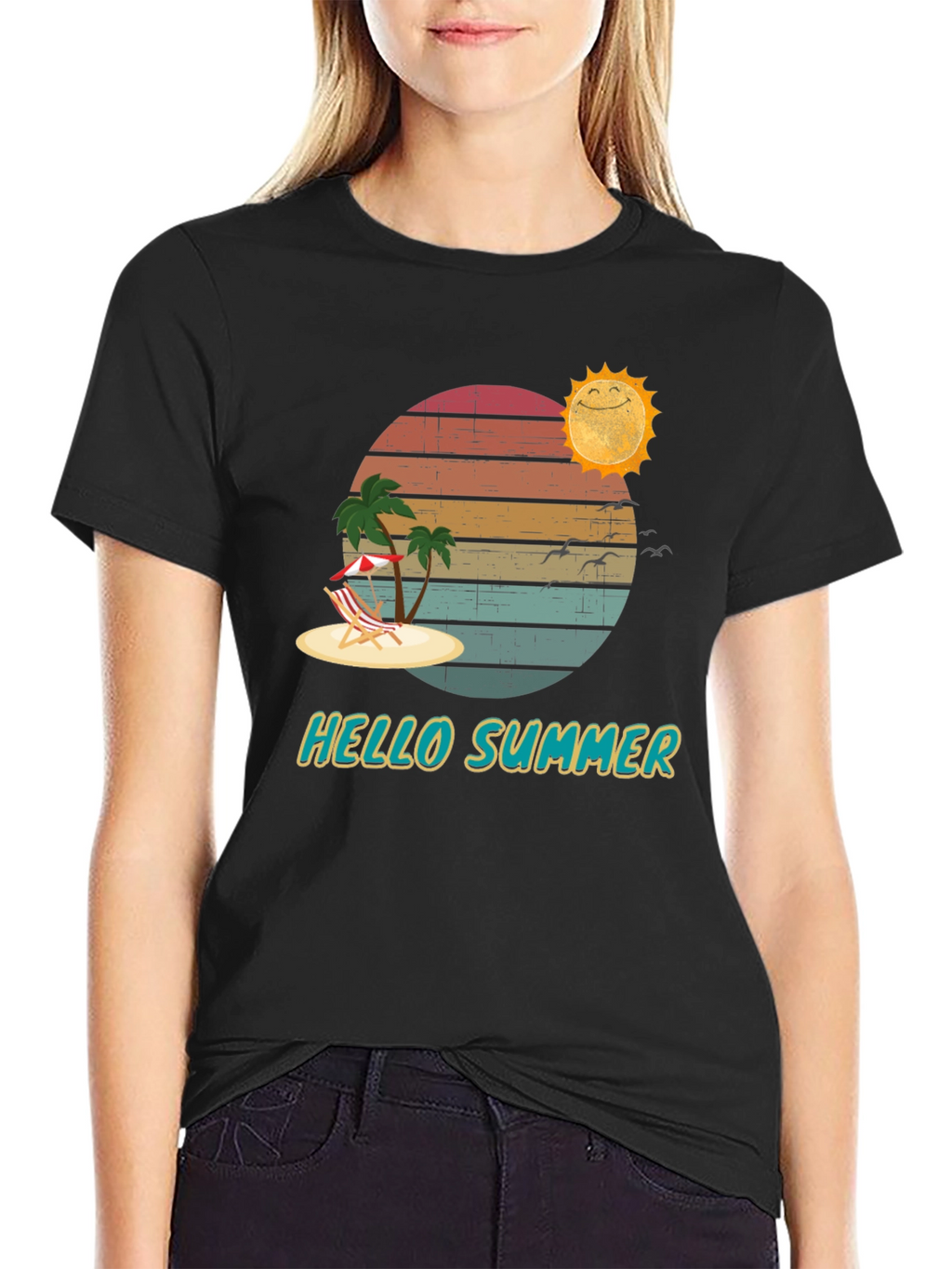Hello Summer Graphic T-Shirt Beach Vacation Tee