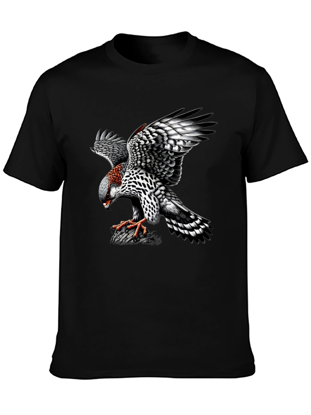 Black T-Shirt with Hawk Graphic