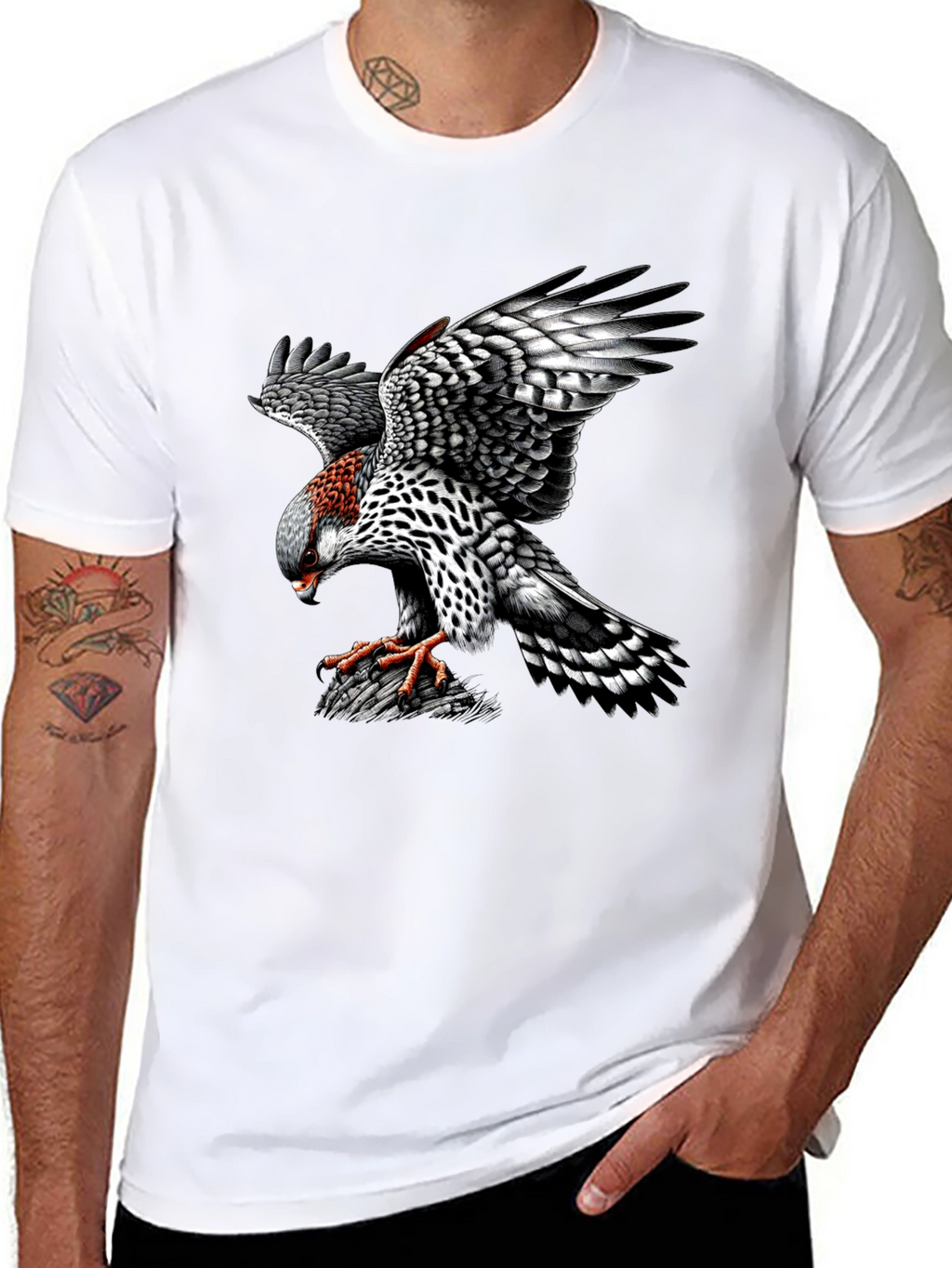 Black T-Shirt with Hawk Graphic