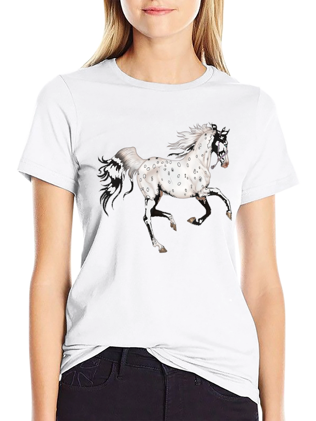 Spotted Horse Graphic Tee - Black Cotton Shirt