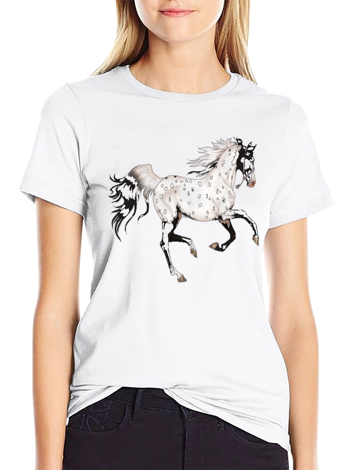 Spotted Horse Graphic Tee - Black Cotton Shirt