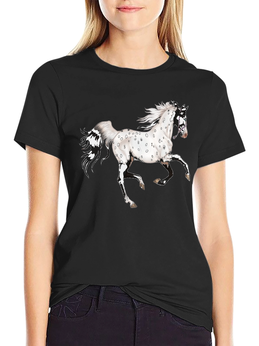 Spotted Horse Graphic Tee - Black Cotton Shirt