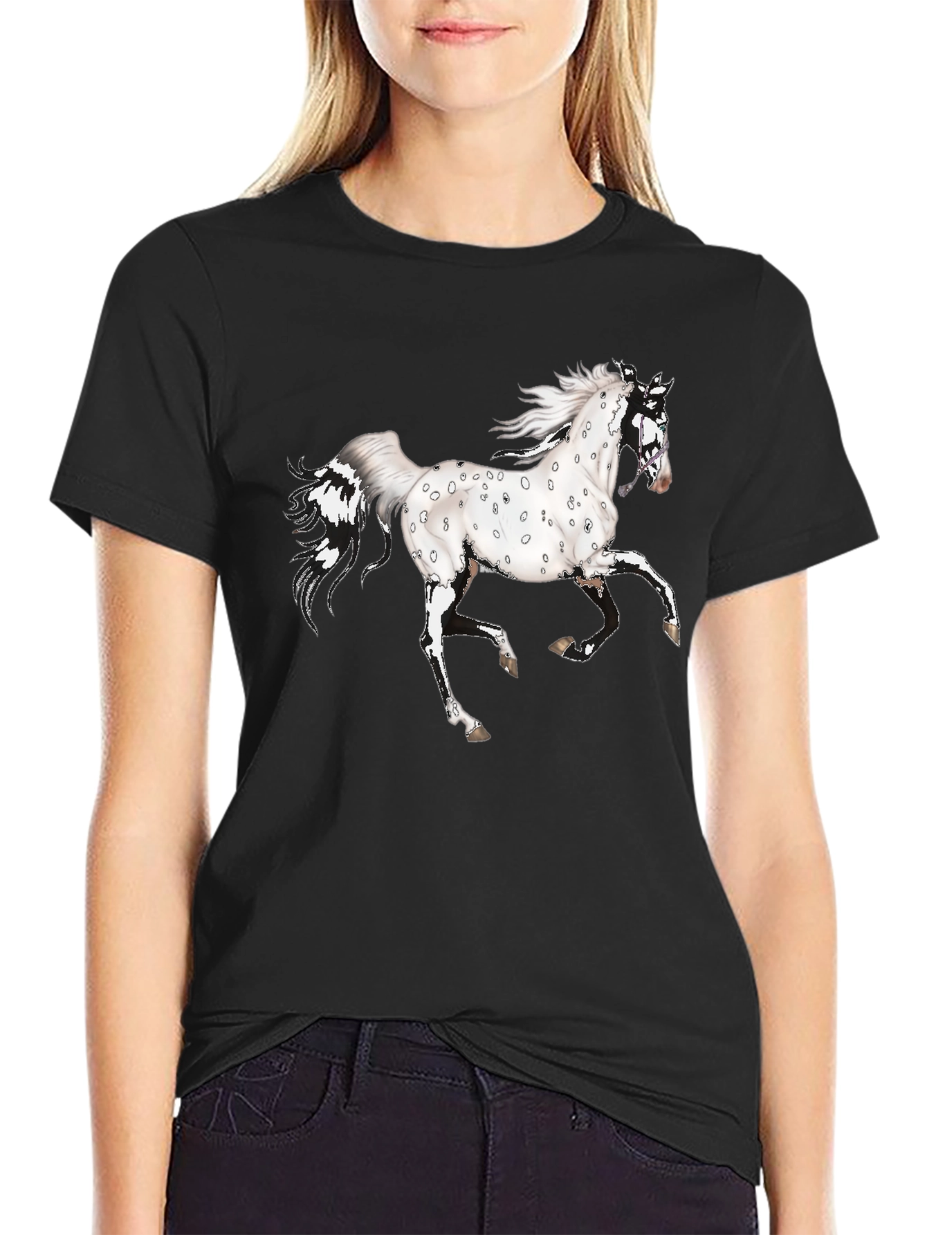 Spotted Horse Graphic Tee - Black Cotton Shirt