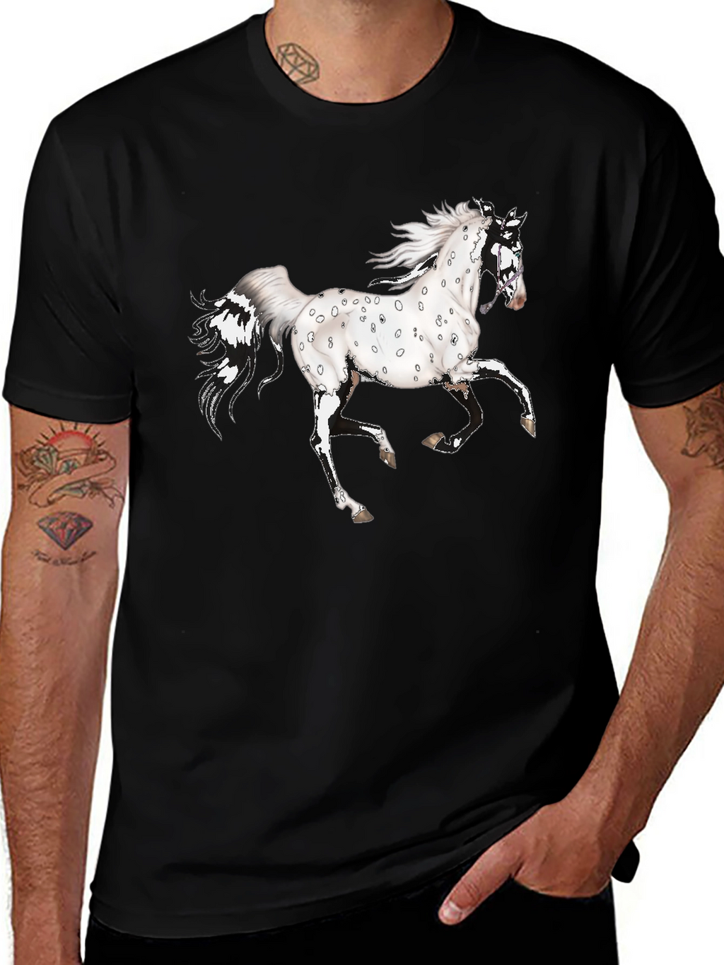 Spotted Horse Graphic Tee - Black Cotton Shirt
