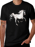 Spotted Horse Graphic Tee - Black Cotton Shirt